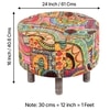 Rosslyn Solid Wood Ottoman Pouffee in Multi Colour Israel Print Kantha fabric