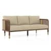 Taran 3 Seater Teak Wood Sofa in Almond Beige Fabric in Sienna Teak finish