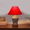 Devansh Conical Red Cotton Shade Lamp With Wood & Mosaic Glass Base For Decoration/Office/Home/Gifting/Study For Decoration/Office/Home/Gifting/Study -(10X10X14.5) Inches -A