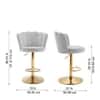 Doe Buck Luxury Grey Velvet Adjustable Bar Stool Chair with Gold Hydraulic Base