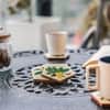Ireka Home Penta Bloom Acacia Wood Coaster Set – Floral Design (Set of 4)