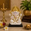 Devotional Radiant Glory Ganesha Statue in White and Gold Colour