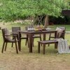 Alfresco Solid Wood Outdoor Dining Table with Four Arm Chairs and Bench in Brown Colour