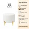 Doe Buck Premium Boucle Round Ottoman in Matte White Colour with Polished Gold Legs