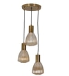 Klimt 3 Light Ceiling Pendant In Brass Finish Metal With Amber Rippled Glass Shades