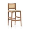 Weber Solid Wood and Cane Bar Chair In Amber Walnut Finish and Biscuit Velvet Colour