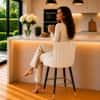 Doe Buck Nolen Upholstered Bar Stool in Beige Colour with Gold Tip Legs