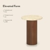Enzo Travertine Marble and Solid Wood Side Table In Amber Walnut Finish