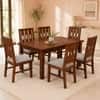 Globally Indian Vihana Solid Sheesham Wood 6 Seater Dining Table Set 6 Chairs Grey