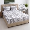White And Coffee Shade Foral400 Tc Cotton  Fitted Queen Size Bedsheet With 2 Pillow Covers