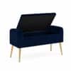 Doe Buck Upholstered Storage Bench in Blue Colour with Gold Legs