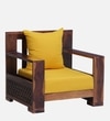Salamanca Sheesham Wood 1 Seater Sofa In Mustard and Provincial Teak Finish