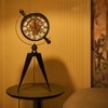 Vintage Industrial Gear Tripod Table Clock Glossy Black Metal Visible Gears