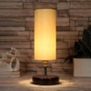 Wayne off-white cotton table lamp with brown wood base