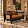 Rattan Solid wood two seater sofa in Black FinishCopper Orange Colour Fabric