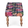 Bestone Sheesham Wood Mid Century 2+1+1 Seater Bench Set With 2 Stools In Fruit Print Blue Kantha