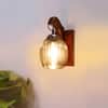 Devansh Solid Wood Electric Wall Light in Brown Colour with Lavender Shade Count of 1 Light