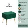 Doe Buck Ribbed Velvet Ottoman Stool in Green Colour with Gold Metal Legs