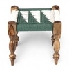 Riaza Sheesham Wood Maachi Stool in Green & White Rope Canning