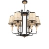 Eliante 6-Light Chandelier, Mild Steel And Wood With Fabric Shades, Modern Ceiling Fixture