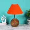 Orange cotton with Natural Wood Table Lamp