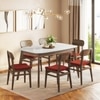 Lunar Solid Wood and Carrara White 6 Seater with 6 Lunar Dining Chair (Finish : Danish Walnut, Colour: Dark Coral)