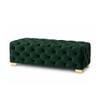 Doe Buck Velvet Tufted Bench in Green Colour with Gold Base