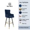 Doe Buck Nolen Upholstered Bar Stool in Blue Colour with Gold Tip Legs