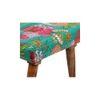 Queens Solid Wood Pouf Stool in Sea Green Fruit Print fabric