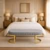 Doe Buck Upholstered Oval Bench in Grey Colour with Gold Loop Legs