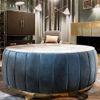 Brit Round Upholstered Coffee Table With Ms Base In Gold Colour & White Stone Top