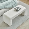 Wooden Twist Soft Furry Boucle Upholstered Ottoman Bench in White Colour