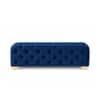 Doe Buck Velvet Tufted Bench in Blue Colour with Gold Base