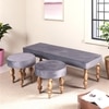 Cairo Sheesham Wood Accent 3+1+1 Seater Bench Set With 2 Stools In Iron Grey Velvet