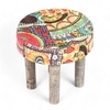 Kingsville Solid Wood Stool in Multi Colour Israel Print Kantha fabric