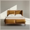 Valerio Duo-Panel Luxe Queen Size Bed in Mustard colour Velvet with Oak wood Frame