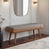 Nuvo Solid Wood Upholstered Bench In Amber Walnut Finish and Shitake Beige Colour