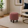 Doe Buck Velvet Round Ottoman Stool in Pink Colour with Wooden Legs