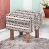 Verona Solid Wood Pouf Stool in Stripe Beige Jackard fabric