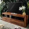 Nima Solid Sheesham Wood 3 Drawer & Open Shelves Tv Cabinet In Provincial Teak Finish