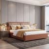 Cassina Engineered Wood King Size Bed With Hydraulic Storage Duel tone in Clay Knit and Russet Brown Leatherette