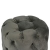 Dallas Solid Wood Accent Round Set of 2 Ottomans in Iron Grey Velvet Upholstery