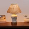 Devansh Conical Beige Jute Shade Lamp With Wood & Mosaic Glass Base For Decoration/Office/Home/Gifting/Study For Decoration/Office/Home/Gifting/Study -(10X10X14.5) Inches -A