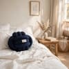 Knotty Combed Cotton Knitted Decorative Oxford Blue Knot Pillow 7 x 7 Inches
