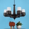 Eliante 6-Light Chandelier, Mild Steel, Glass And Wood, Modern Ceiling Lighting Fixture