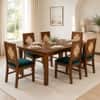 Globally Indian Margaux Solid Sheesham Wood 6 Seater Dining Table Set 6 Chairs Teal Blue