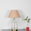 ELVORA Diamond Cut Clear Glass Table Lamp with Brass Base Beige Shade
