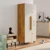 Hexa Red Wooden 2 Door Wardrobe with Drawer and Hanging Space in Giant Wood and Frosty White Colour