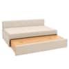 Marteen 2 Seater Velvet Pull Out Sofa Cum Bed in Cream Color With Storage