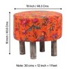 Collio Solid Wood Ottoman Pouffee in Bird Print Orange Ethnic Kantha fabric